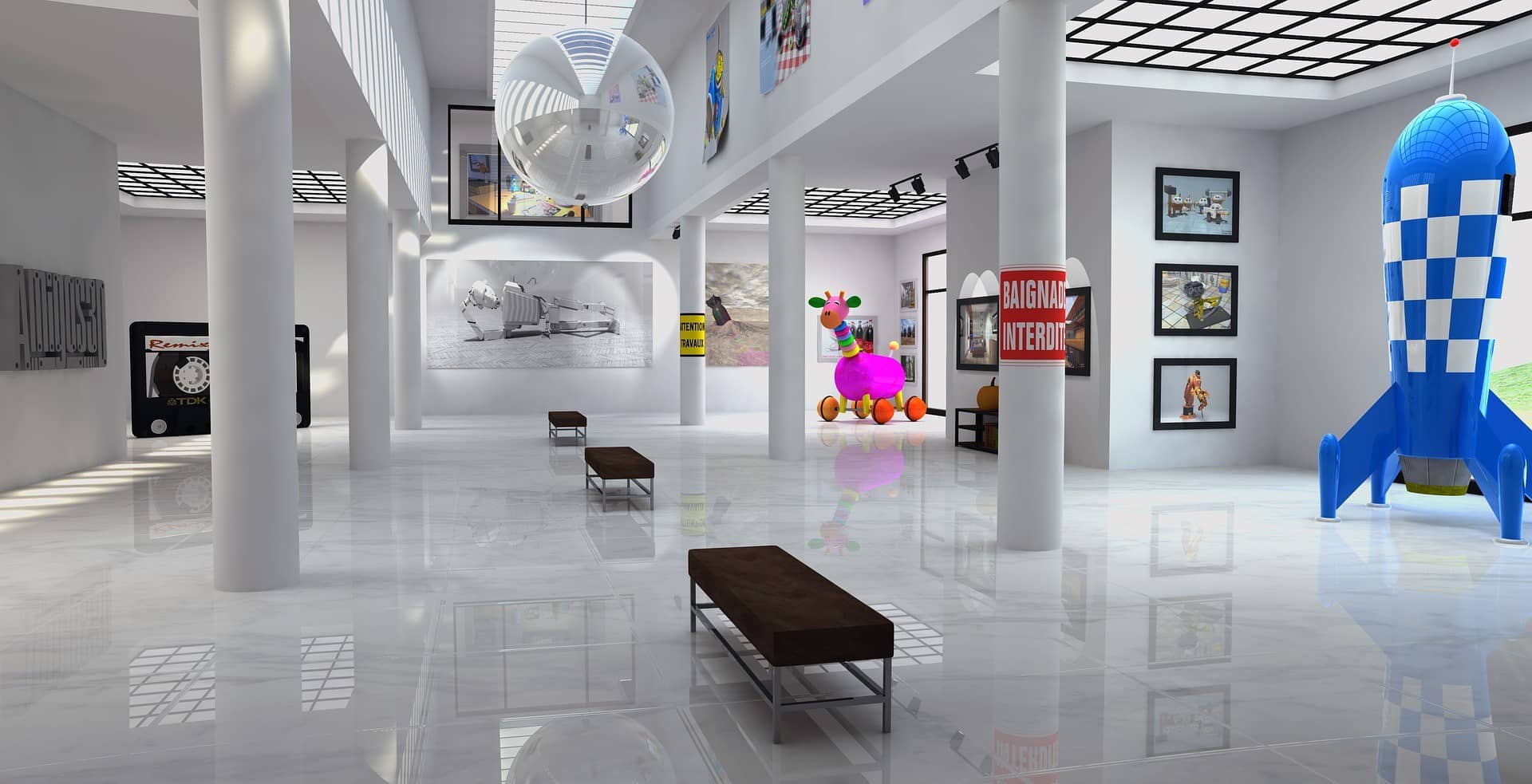 Museum hall with exhibitions