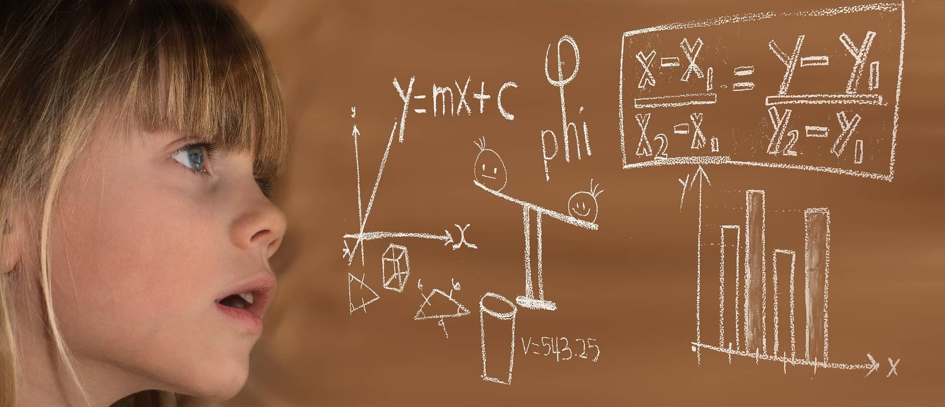 Girl looking at a mathematic equation