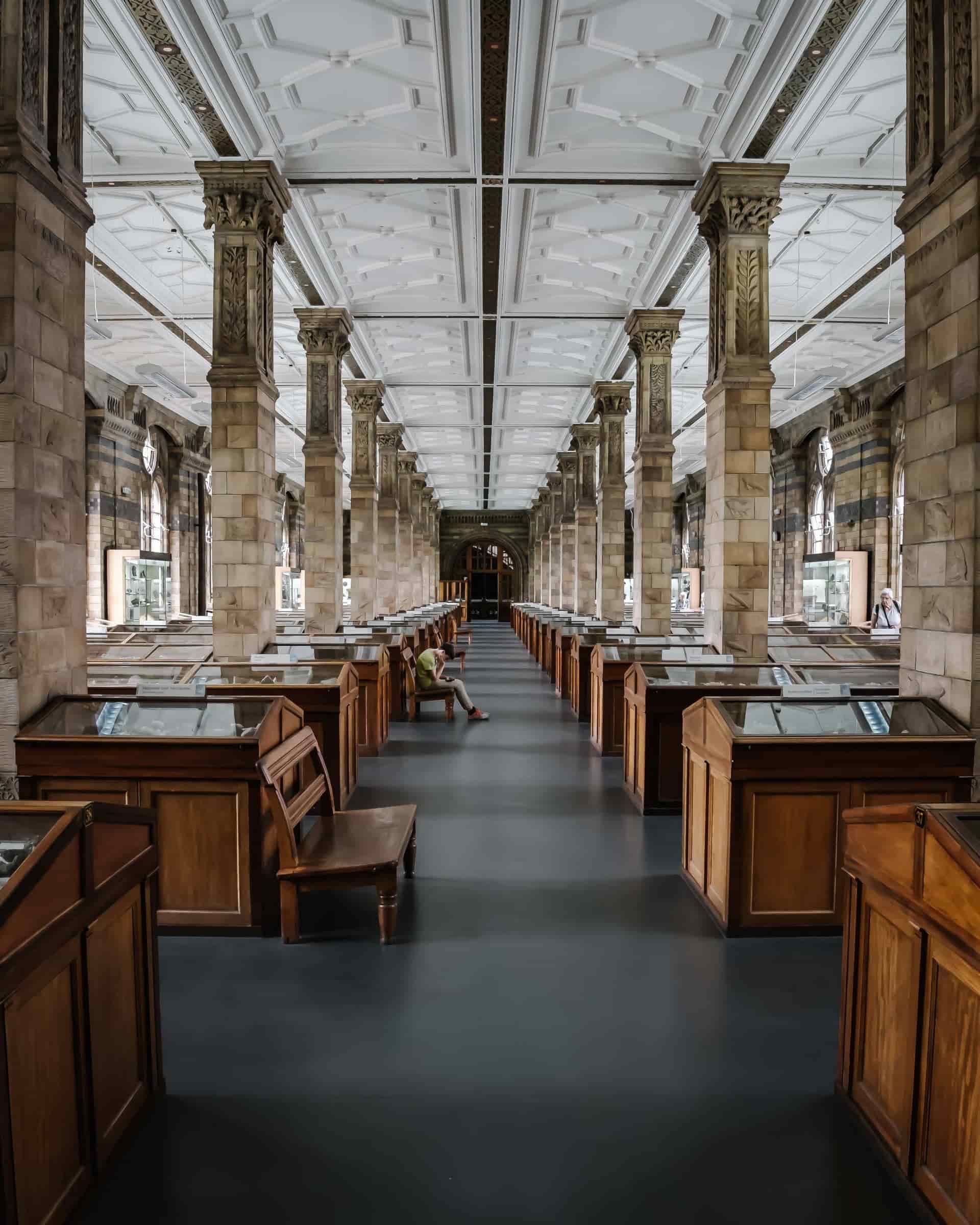 Museum hall with study desks