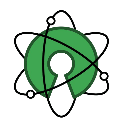 Logo of earth with a keyhole and galaxies around.