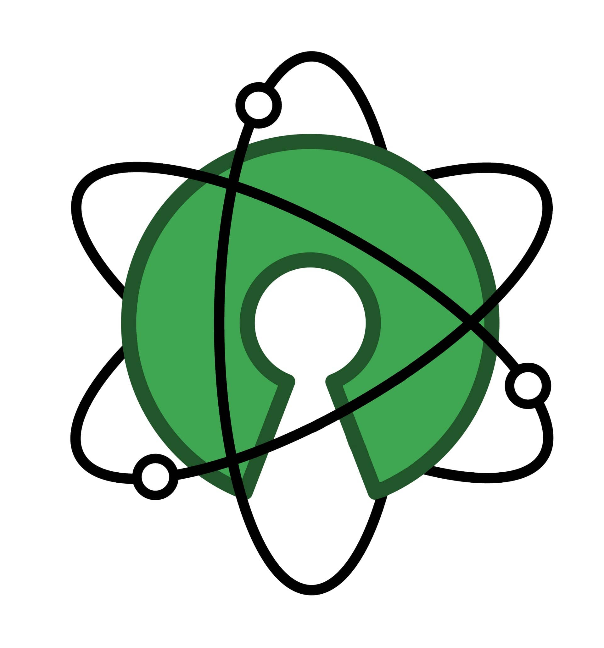 Logo of earth with a keyhole and galaxies around.