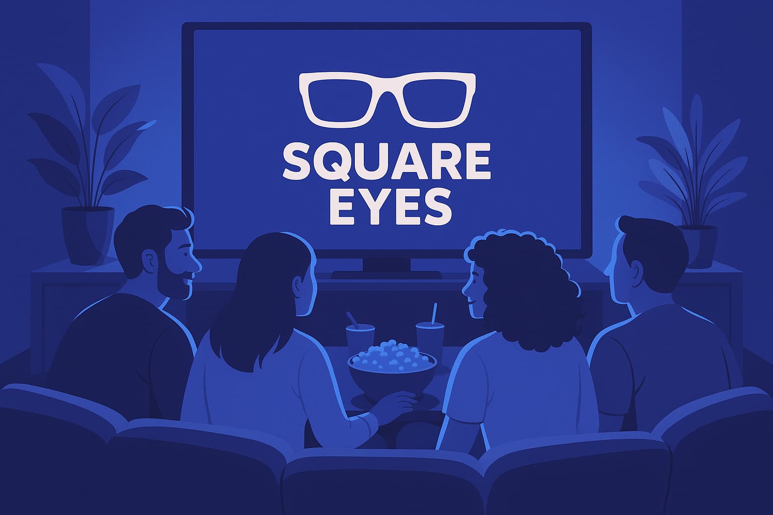 Group of friends sitting at home watching a movie.